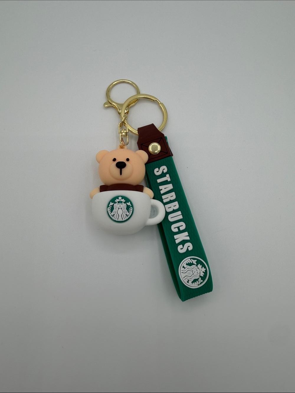 Starbucks Green Strap Bear-in-Cup Keychain Charm